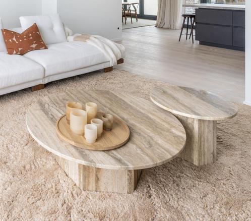 Set 2X Gubi-Epic: Coffee Table - Warm Taupe Travertine, Huis en Inrichting, Tafels | Salontafels, Nieuw, Rond, Overige materialen