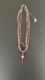 Ketting met pareltjes vintagelook - lila roze, Ophalen, Zo goed als nieuw, Roze, Goud