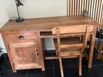 Teak bureau met deur en lade + bureaustoel, Huis en Inrichting, Bureaus, Ophalen, Zo goed als nieuw, Bureau