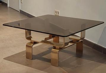 Vintage Design salontafel ,koper   -  met fume glasblad beschikbaar voor biedingen