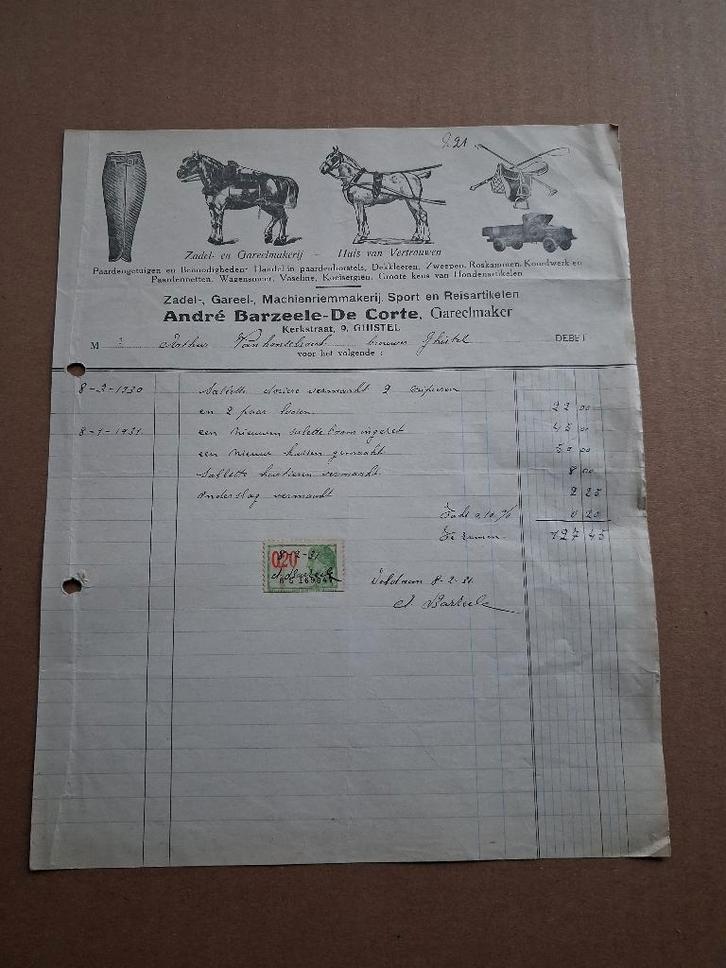 oude factuur paardensport jaar 1930 ghistel, Dieren en Toebehoren, Paarden en Pony's | Overige Paardenspullen, Zo goed als nieuw