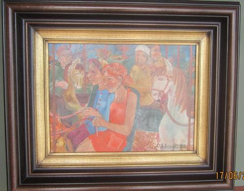 "Op de paardenmolen" - Lilian Adcock (1944 - 2022), Antiek en Kunst, Kunst | Schilderijen | Klassiek, Ophalen