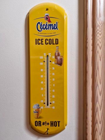 Cecemel thermometer in geel metaal 35cm