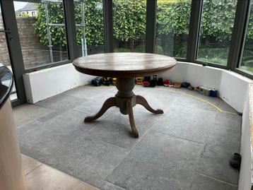 Massief houten ronde tafel 120 cm, Huis en Inrichting, Tafels | Eettafels, Ophalen, Gebruikt, Vier personen, Landelijk