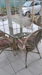 Table à manger en rotin avec plateau en verre, Maison & Meubles, 150 à 200 cm, Cinq personnes ou plus, Verre, Enlèvement