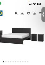 Lit + commodes + sommier, Huis en Inrichting, Ophalen, Zwart, 200 cm, 160 cm