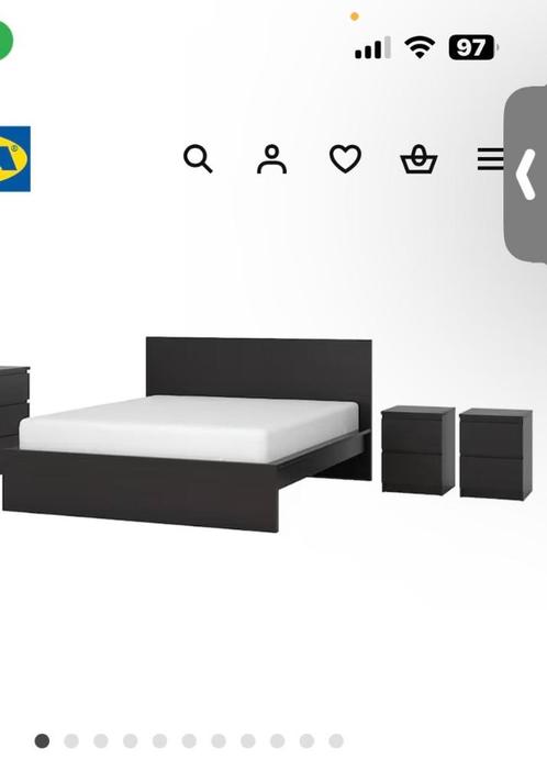 Lit + commodes + sommier, Huis en Inrichting, Slaapkamer | Bedden, Nieuw, Tweepersoons, 160 cm, 200 cm, Hout, Zwart, Ophalen