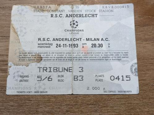 Voetbalticket Anderlecht-AC Milaan Europacup 1993, Tickets & Billets, Sport | Football