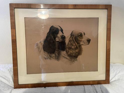 Lithografie van Léon Danchin — Two Setter Dogs — Editie, Antiek en Kunst, Kunst | Litho's en Zeefdrukken, Ophalen of Verzenden