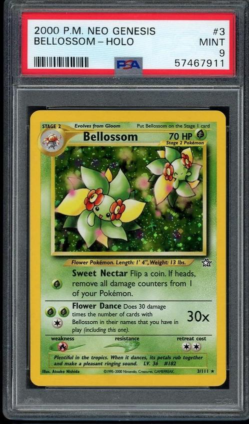 Bellossom Holo PSA 9 - 3/111 - Neo Genesis 2000, Hobby en Vrije tijd, Verzamelkaartspellen | Pokémon, Zo goed als nieuw, Losse kaart