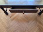 salontafel in eik met lade en glasblad 125 X 60, Ophalen, Gebruikt, 100 tot 150 cm, 50 tot 100 cm