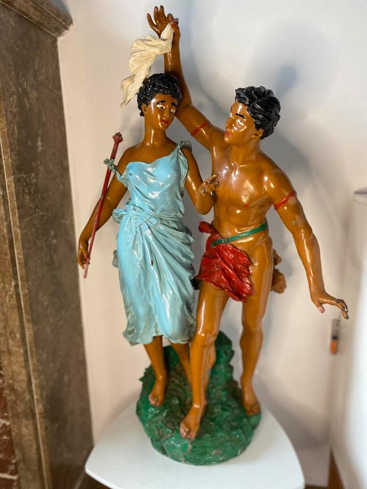 Sculpture en régule vintage peint., Antiek en Kunst, Antiek | Brons en Koper, Ophalen of Verzenden