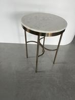 Bijzettafel messing met marmer blad, Huis en Inrichting, Overige materialen, Gebruikt, Rond, Ophalen