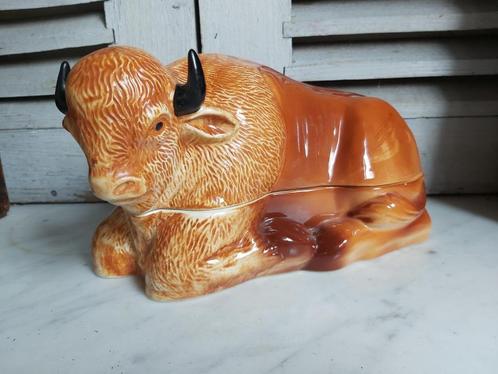 Mooie grote franse patepot / terrine Michel Caugant stier, Antiek en Kunst, Antiek | Keramiek en Aardewerk, Ophalen of Verzenden