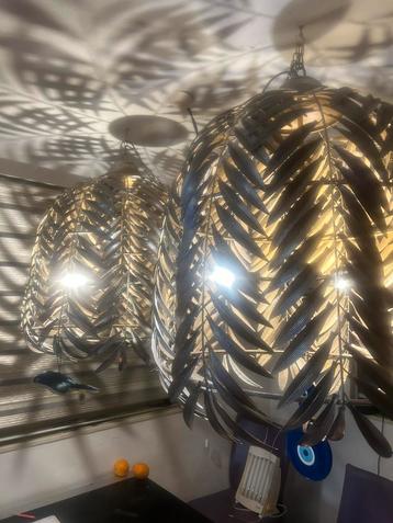 2 koperen Hang lampen, bladeren! Zilver/goud! beschikbaar voor biedingen