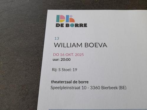 2 tickets voor William Boeva “13”, Tickets en Kaartjes, Evenementen en Festivals, Twee personen