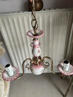 Lustre en porcelaine fleurie rose, Maison & Meubles, Comme neuf