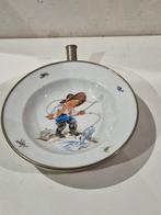 Decoratief antiek  opwarmbord met jonge vliegvisser ,, Ophalen of Verzenden