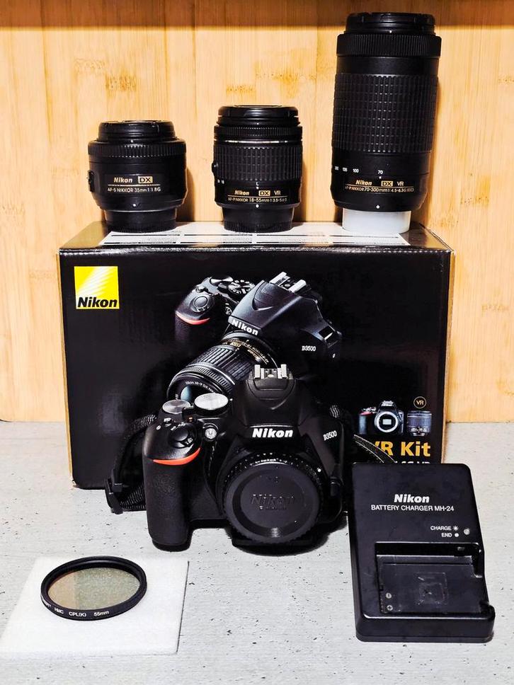 Complete set! Nikon D3500 + 3 lenzen + SD +..., Audio, Tv en Foto, Fotocamera's Digitaal, Spiegelreflex, Nikon, Ophalen