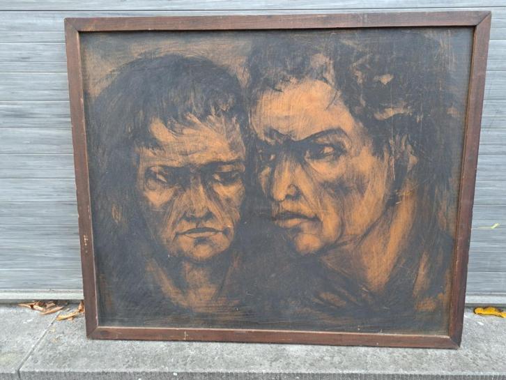 fusain sur panneau personnage  signe Georges wasterlain, Antiek en Kunst, Kunst | Tekeningen en Fotografie, Ophalen of Verzenden