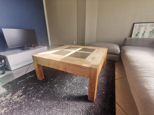 Robuuste teak salontafel te koop, Huis en Inrichting, Tafels | Salontafels, Gebruikt, Vierkant, Teakhout, Ophalen