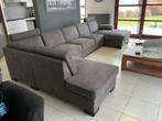 Salon in Alcantarastof taupe +7 plaatsen, Huis en Inrichting, Ophalen, Overige maten, Hoekbank, 300 cm of meer