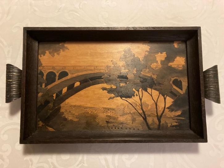 Dienblad inlegwerk hout, Huis en Inrichting, Woonaccessoires | Dienbladen, Zo goed als nieuw, Hout, Rechthoekig, Ophalen of Verzenden