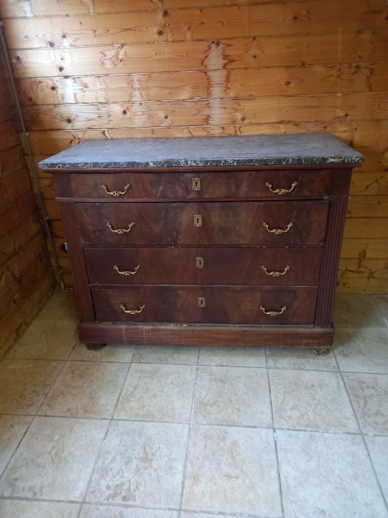 Commode met marmeren blad, Gebruikt, 100 tot 150 cm, 3 of 4 laden, Minder dan 100 cm