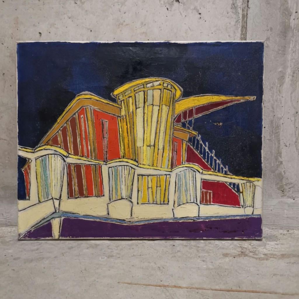 Tribune Wellington Hippodroom Oostende (ca. 1955) - Onbekend, Antiek en Kunst, Kunst | Schilderijen | Modern, Ophalen