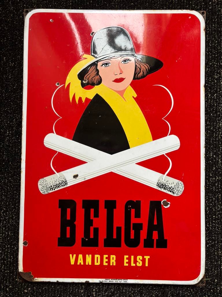 Emaille Reclamebord Belga Vander Elst, Ophalen of Verzenden, Gebruikt, Reclamebord