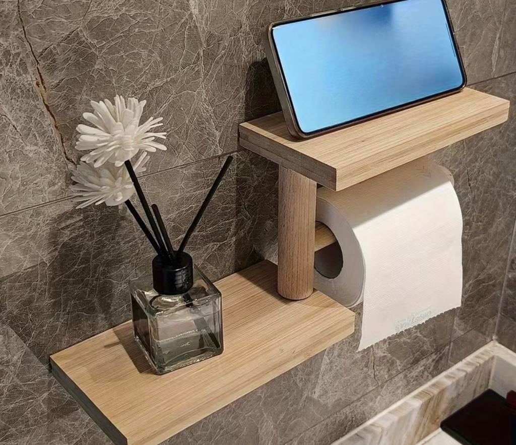 Porte Rouleaux de Papier toilette avec étagères, Neuf, Japandi, Bois, Beige