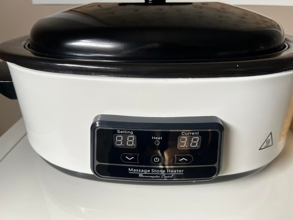 Hotstone heater + 30 basalt massage stenen, Sports & Fitness, Produits de massage, Enlèvement, Comme neuf, Pierres chaudes