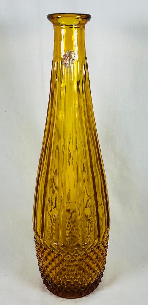 Empoli Italië Vintage amber glazen vaas fles, Ophalen of Verzenden, Huis en Inrichting