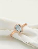 - Ring - 14 karaat Roségoud Aquamarijn - Diamant, Handtassen en Accessoires, Ringen, Ophalen, Nieuw, Goud