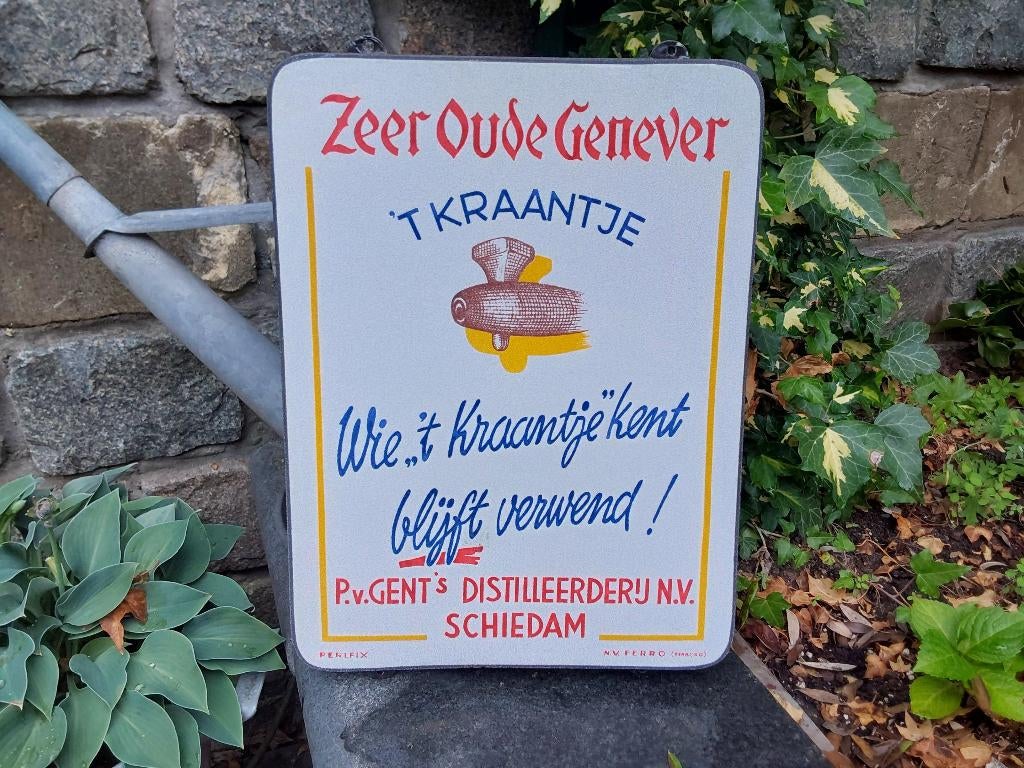 Emaille reclamebord Bord Zeer Oude Genever T Kraantje, Ophalen of Verzenden, Zo goed als nieuw, Reclamebord
