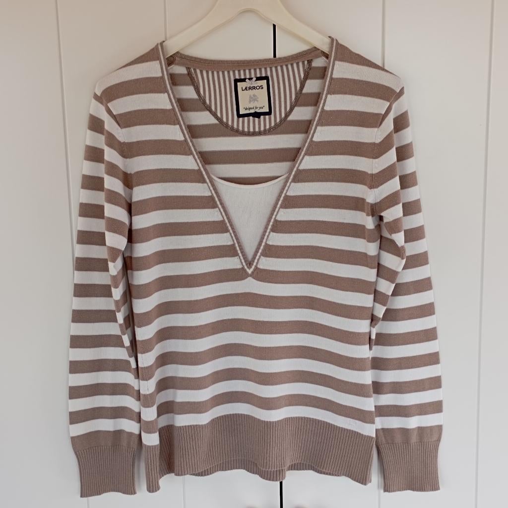 Gestreepte V-hals trui van het merk LERROS by e5 mode, Kleding | Dames, Truien en Vesten, Beige, LERROS, Ophalen of Verzenden