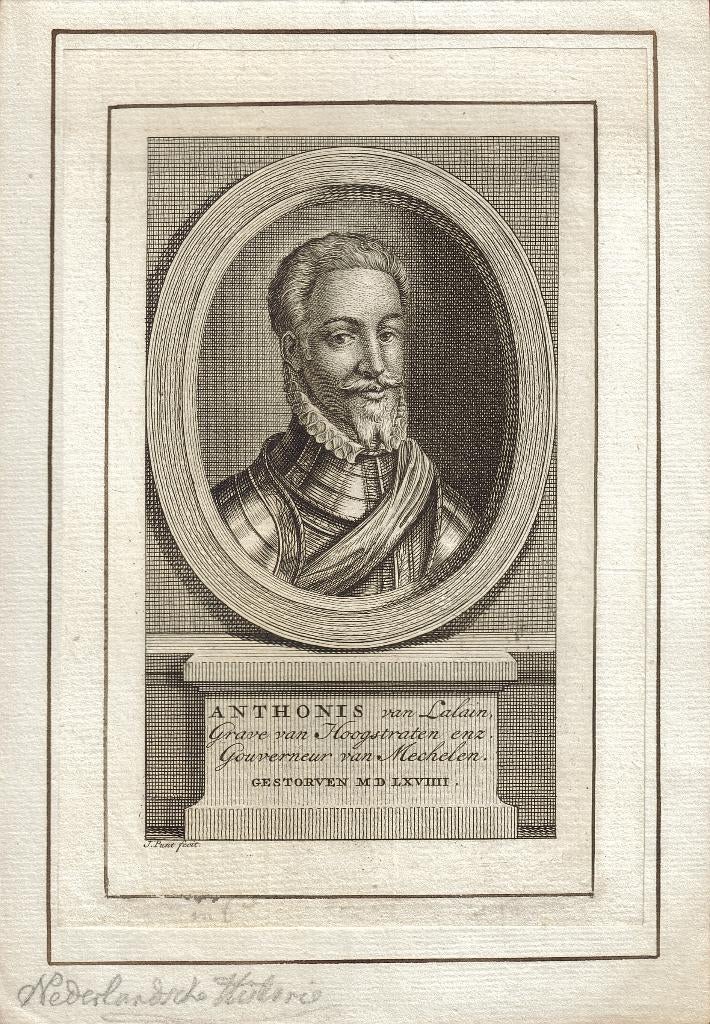 Jan Punt ets "Portret Anthonis van Lalain", met oplegvel, Ophalen, Portret, Ets, Origineel