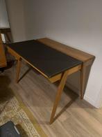 Bureau luxe uitvoering in eikenhout en donkerbruin leer, Huis en Inrichting, Bureaus, Ophalen, Zo goed als nieuw, Bureau