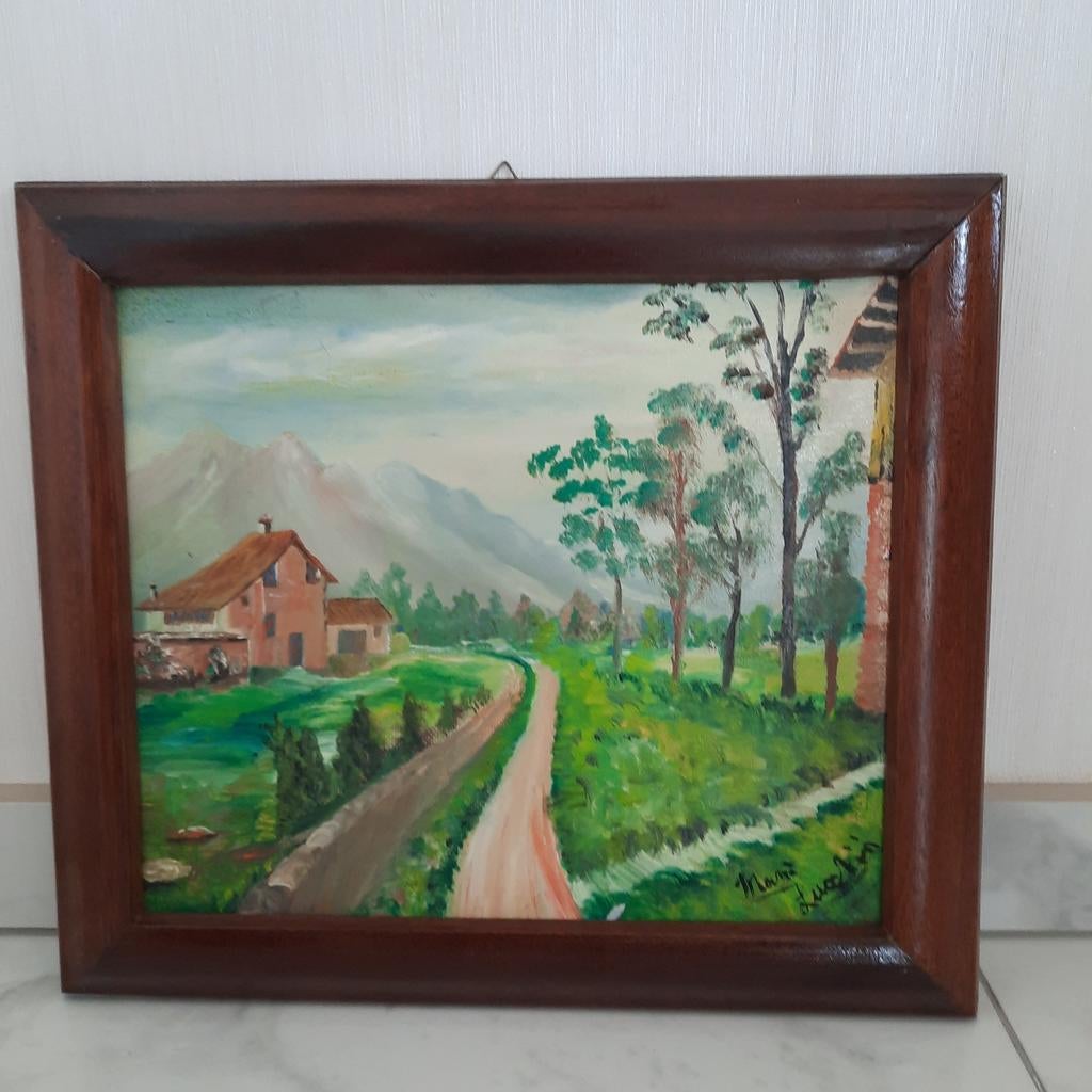 ancien cadre en chêne peinture huile, signé, vintage, Enlèvement