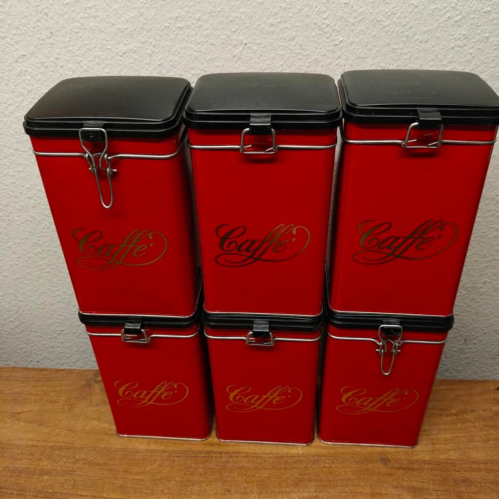 Set van 6 ongebruikte vintage koffieblikken “Caffé”, Ophalen of Verzenden