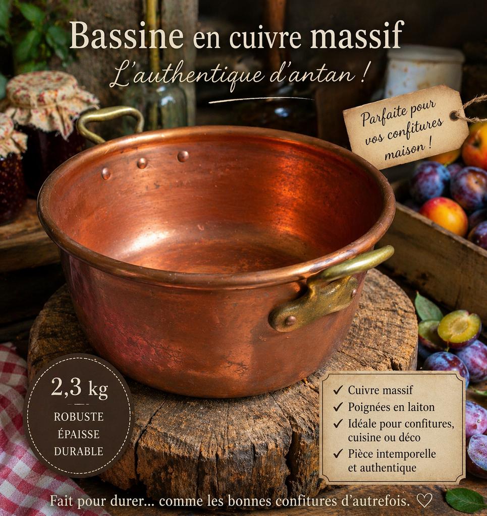 Bassine en cuivre massif – 2,3 kg – authentique, Antiquités & Art, Antiquités | Bronze & Cuivre, Cuivre, Enlèvement
