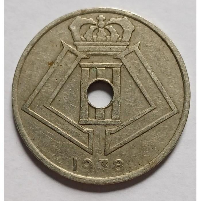 België 25 centiem met gaatje Legende - 'BELGIË - BELGIQUE', Timbres & Monnaies, Enlèvement ou Envoi, Monnaie en vrac