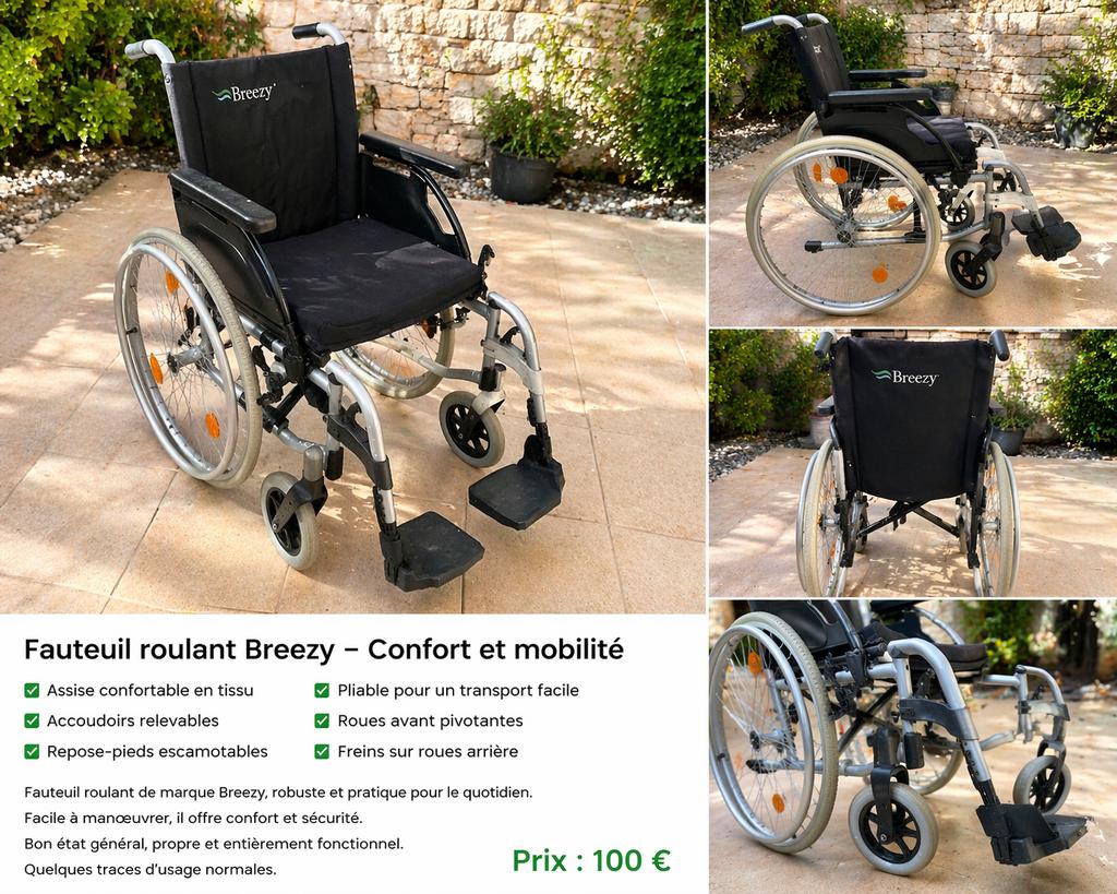 Breezy rolstoel — stevig en comfortabel, Ophalen, Inklapbaar, Gebruikt, Duwrolstoel