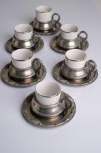 Porseleinen kopjes met tinnen houders, Antiek en Kunst, Ophalen