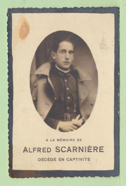 (m1) Franstalig doodsprentje WO2, Alfred Scarnière, Collections, Envoi