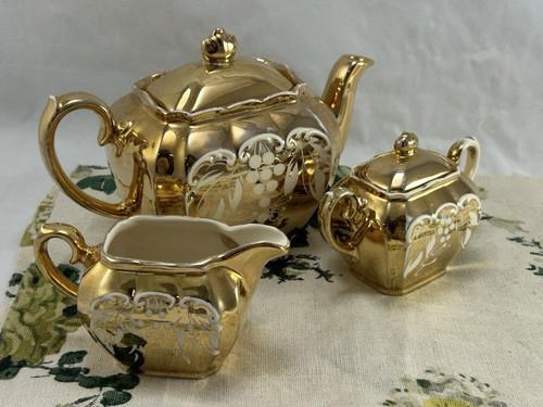 Sadler Gold Lustre 3 delige thee-set 1950 Zeldzaam + theepot, Antiek en Kunst, Antiek | Servies los, Ophalen of Verzenden