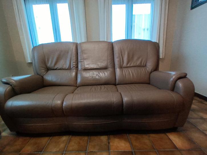 Lederen salon, Huis en Inrichting, Zetels | Complete zithoeken, Gebruikt, Leer, Ophalen