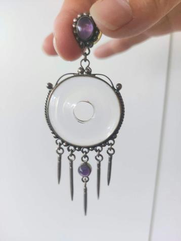 Vintage zilveren Oorhangers met kristal en amethist beschikbaar voor biedingen