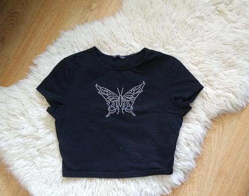 nieuw 🌟 Shein zwart cropped shirtje met strass vlinder, M, Vêtements | Femmes, T-shirts, Neuf, Taille 36 (S), Noir, Manches courtes