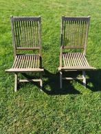 2 opklapbare teak tuinstoelen, Ophalen, Gebruikt, Teakhout